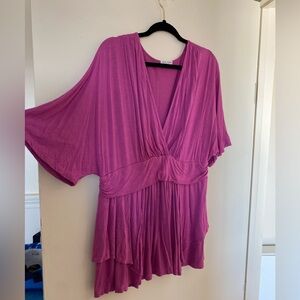 Kiyonna Top Promenade Style 2X Magenta Flutter Sleeves Empire Waistline Slimming